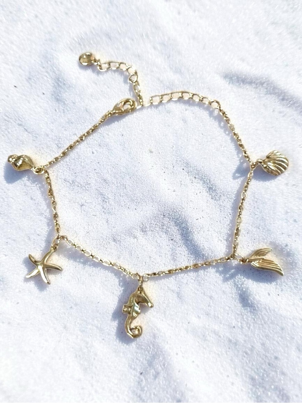 Gold Seashell Charm Anklet with Seahorse & Starfish